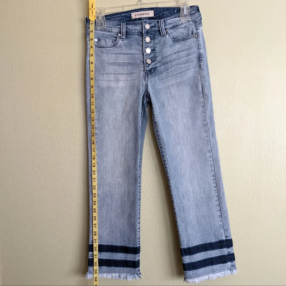 Liverpool Jeans Blue Denim Straight Leg Button Front Crop Size 2 - Picture 14 of 17